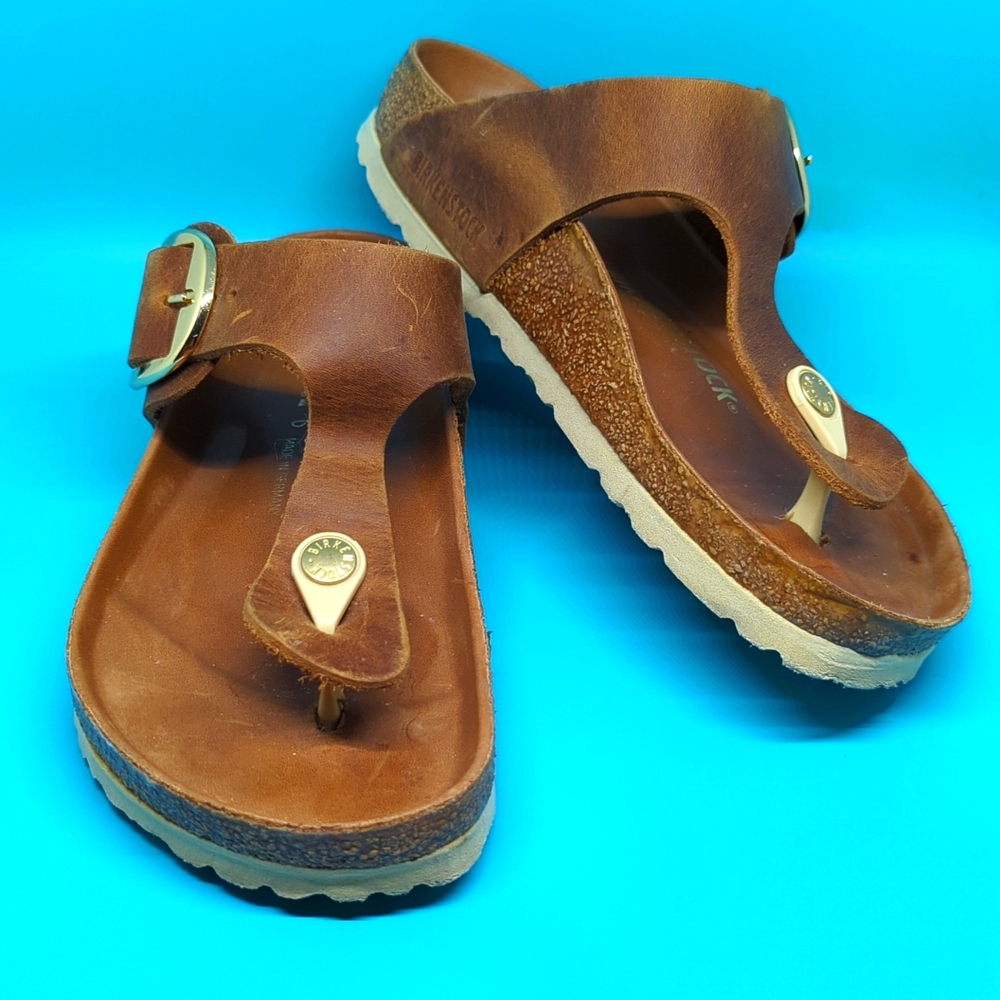Birkenstock Gizeh leather sandal size 6 Cognac